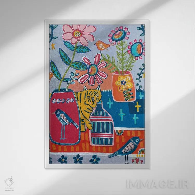 تابلو دکوراتیو عشق ببرها اثر ملانی سان شاین آندروود - نمای قابدار سفید