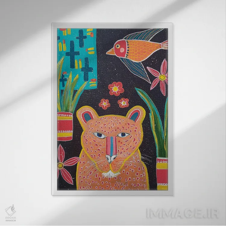 تابلو دکوراتیو پلنگ اثر ملانی سان شاین آندروود - نمای قابدار سفید