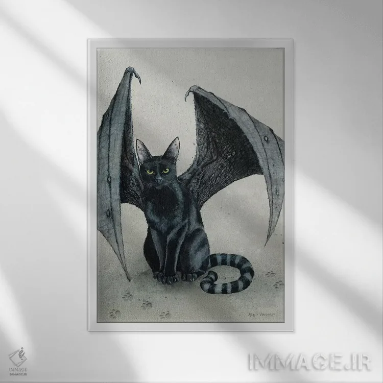 تابلو دکوراتیو گربه دیوانه شهری اثر مگی واندواله - نمای قابدار سفید