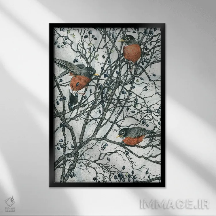 تابلو دکوراتیو توت های زمستانی اثر مگی واندواله - نمای قابدار مشکی