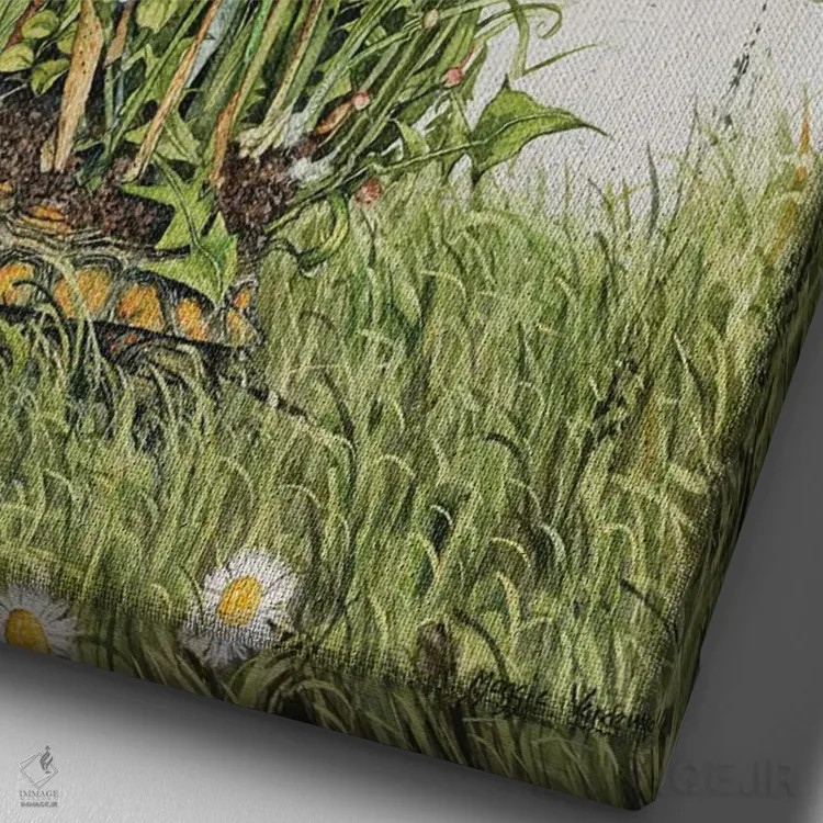 تابلو دکوراتیو چمن سرگردان اثر مگی واندواله - نمای نزدیک بافت بوم
