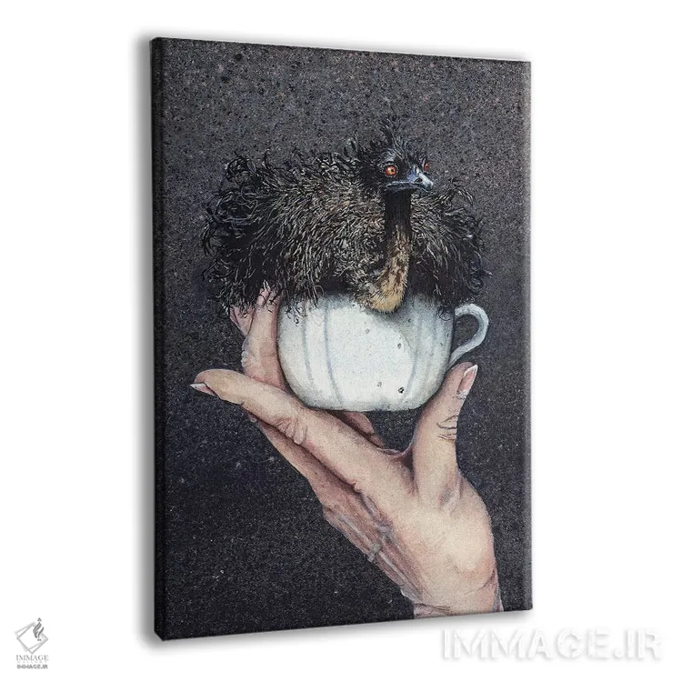 تابلو دکوراتیو شترمرغ فنجانی اثر مگی واندواله - نمای پرسپکتیو محصول