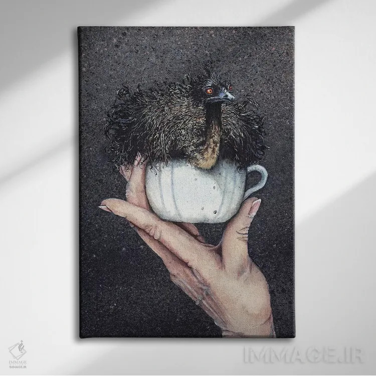 تابلو دکوراتیو شترمرغ فنجانی اثر مگی واندواله - نمای روبهرو روی دیوار