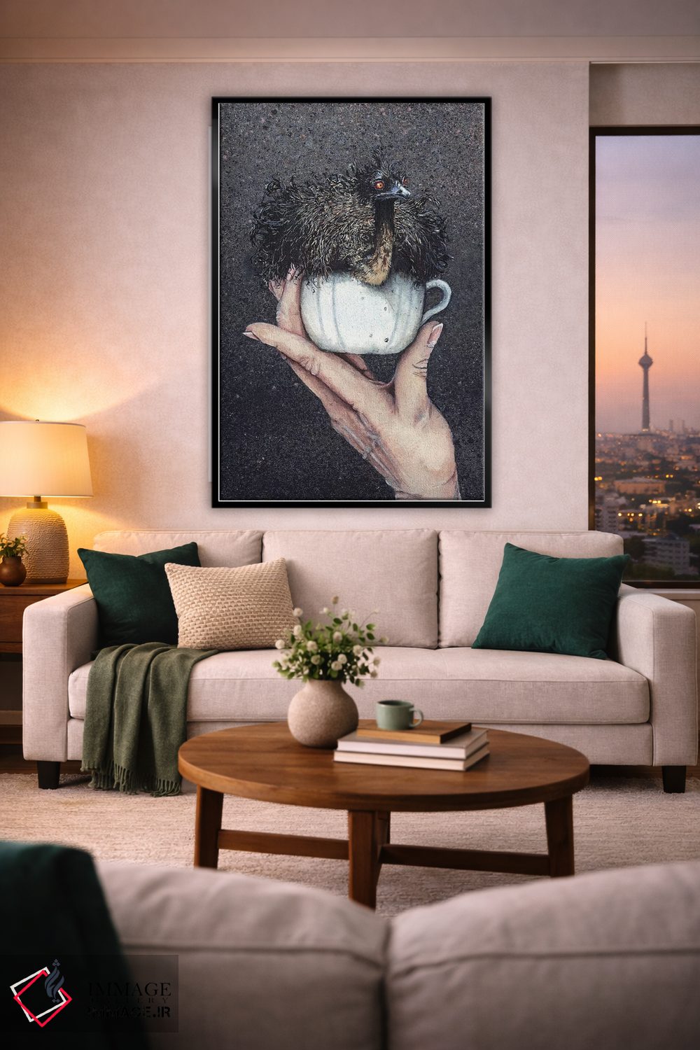 تابلو دکوراتیو شترمرغ فنجانی اثر مگی واندواله - D2B