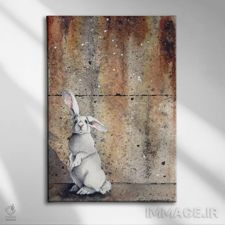 تابلو دکوراتیو خرگوش بتونی اثر مگی واندواله - نمای روبهرو روی دیوار