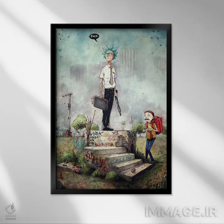 تابلو دکوراتیو ریک سانچز در فیلم سقوط اثر مارسلو ونتورا - نمای قابدار مشکی