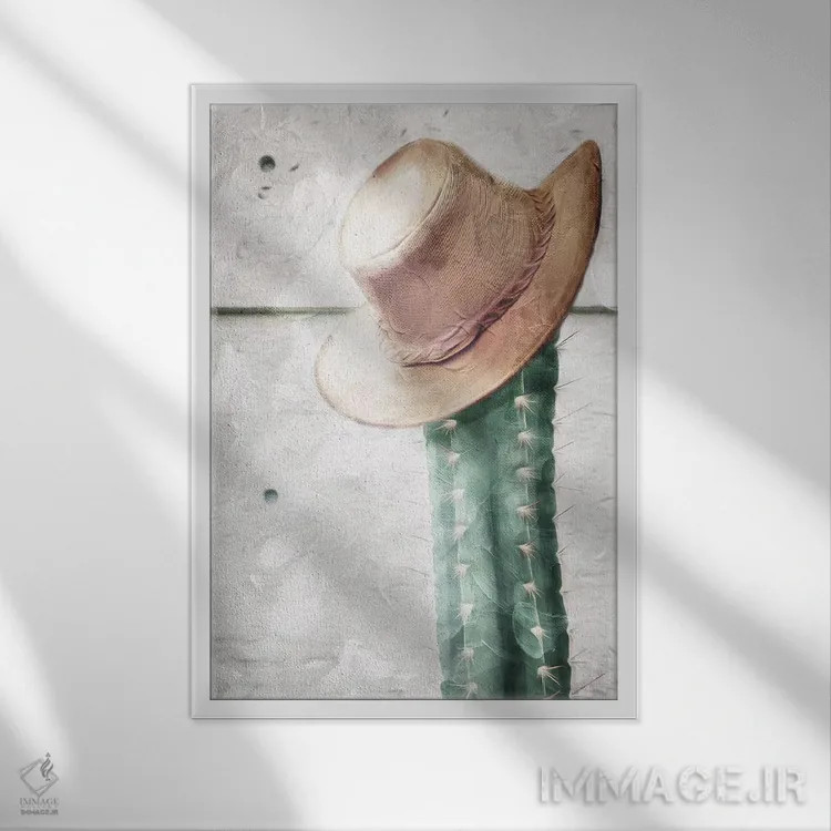 تابلو دکوراتیو کلاه کاکتوس اثر میلی ویلا - نمای قابدار سفید