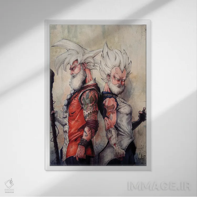 تابلو دکوراتیو استاد گوکو و وجیتا اثر مارسلو ونتورا - نمای قابدار سفید