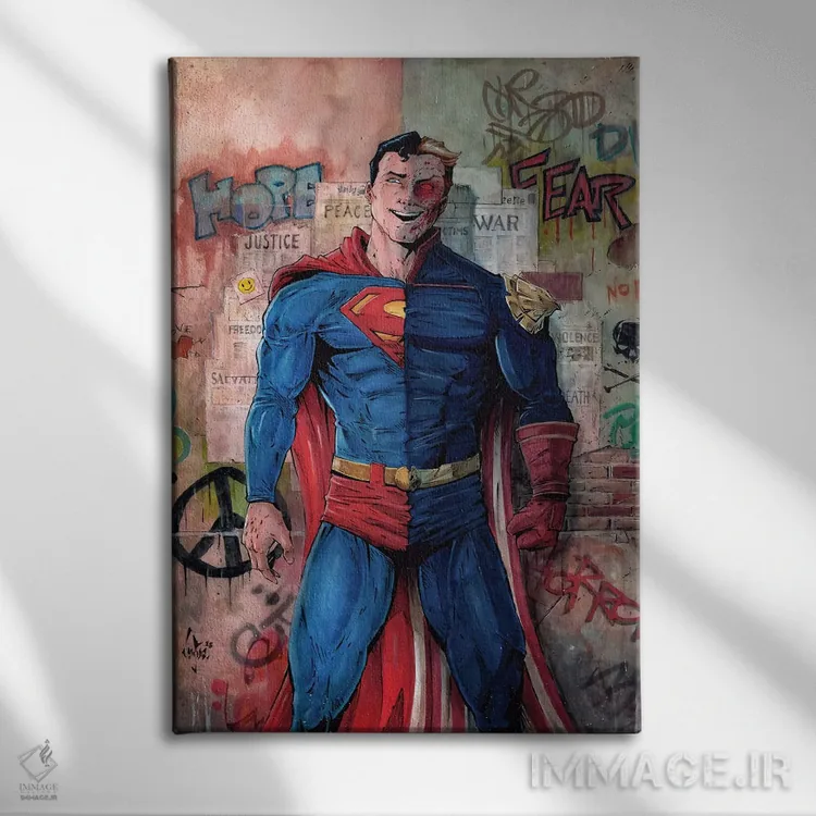 تابلو دکوراتیو سوپرمن علیه هوم لندر اثر مارسلو ونتورا - نمای روبهرو روی دیوار