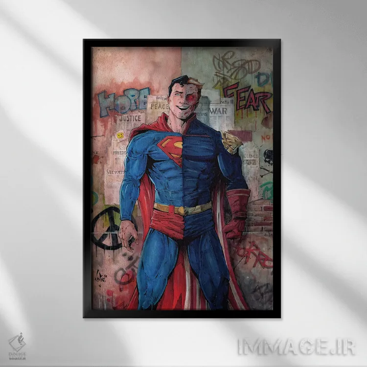تابلو دکوراتیو سوپرمن علیه هوم لندر اثر مارسلو ونتورا - نمای قابدار مشکی