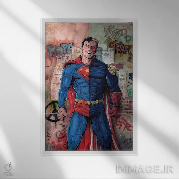 تابلو دکوراتیو سوپرمن علیه هوم لندر اثر مارسلو ونتورا - نمای قابدار سفید