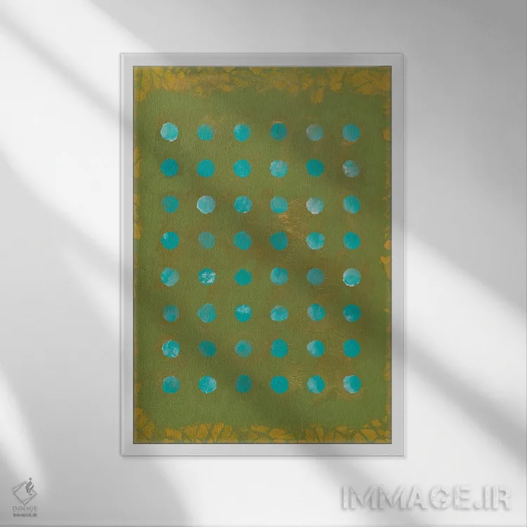 تابلو مینیمال نقاط سبز اثر ماریسول اورا - نمای قابدار سفید
