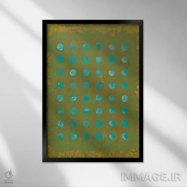 تابلو مینیمال نقاط سبز اثر ماریسول اورا - نمای قابدار مشکی