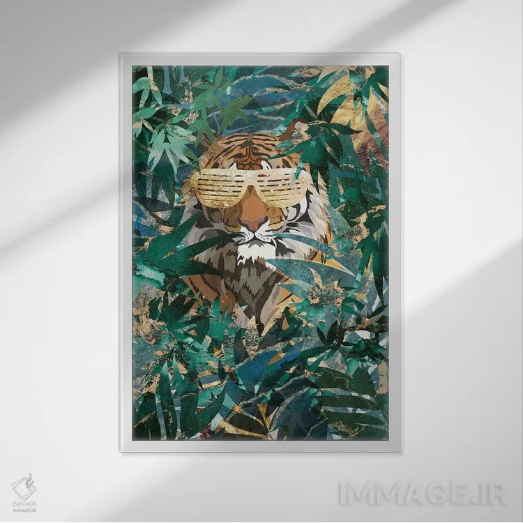 تابلو دکوراتیو ببر هیپ هاپ در جنگل اثر سارا مانوفسکی - نمای قابدار سفید