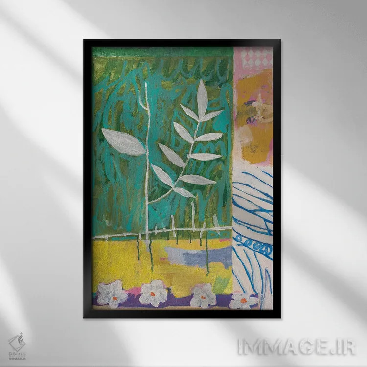 تابلو انتزاعی آتشفشان گیاهان اثر ماریسول اورا - نمای قابدار مشکی