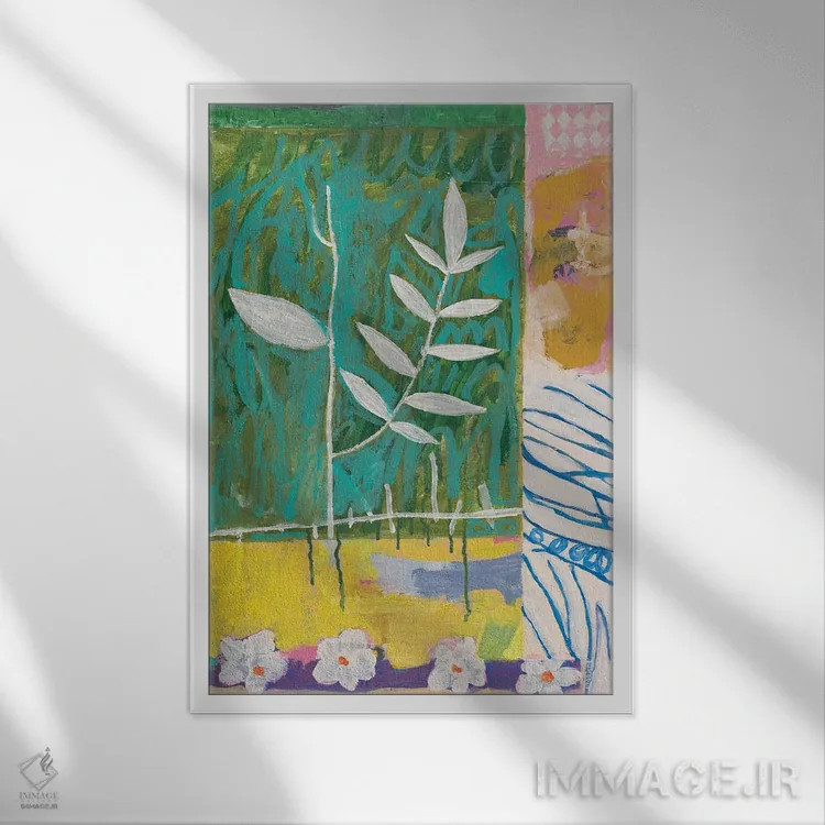 تابلو انتزاعی آتشفشان گیاهان اثر ماریسول اورا - نمای قابدار سفید