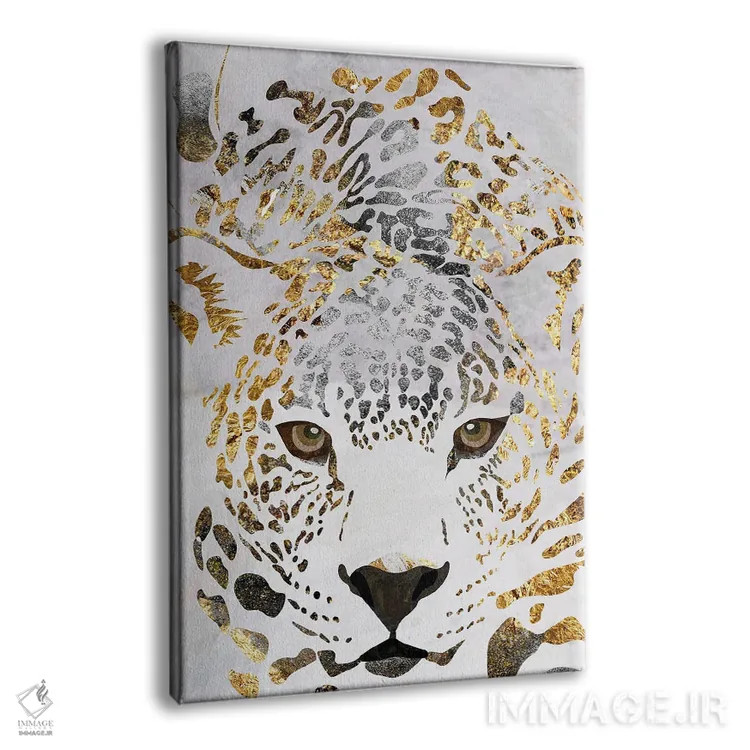 تابلو دکوراتیو پلنگ سفید و طلایی اثر سارا مانوفسکی - نمای پرسپکتیو محصول