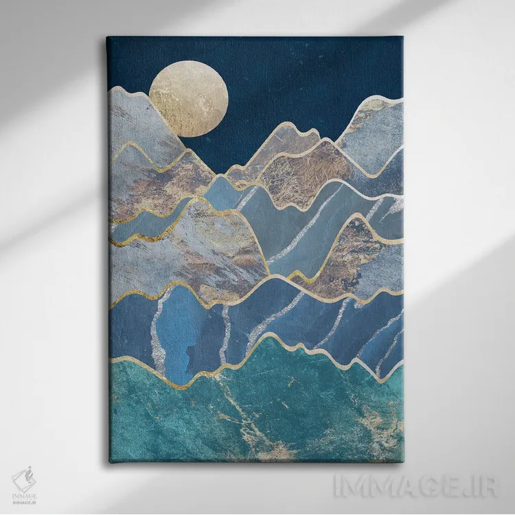 تابلو مدرن کوه های مهتابی فلزی اثر سارا مانوفسکی - نمای روبهرو روی دیوار