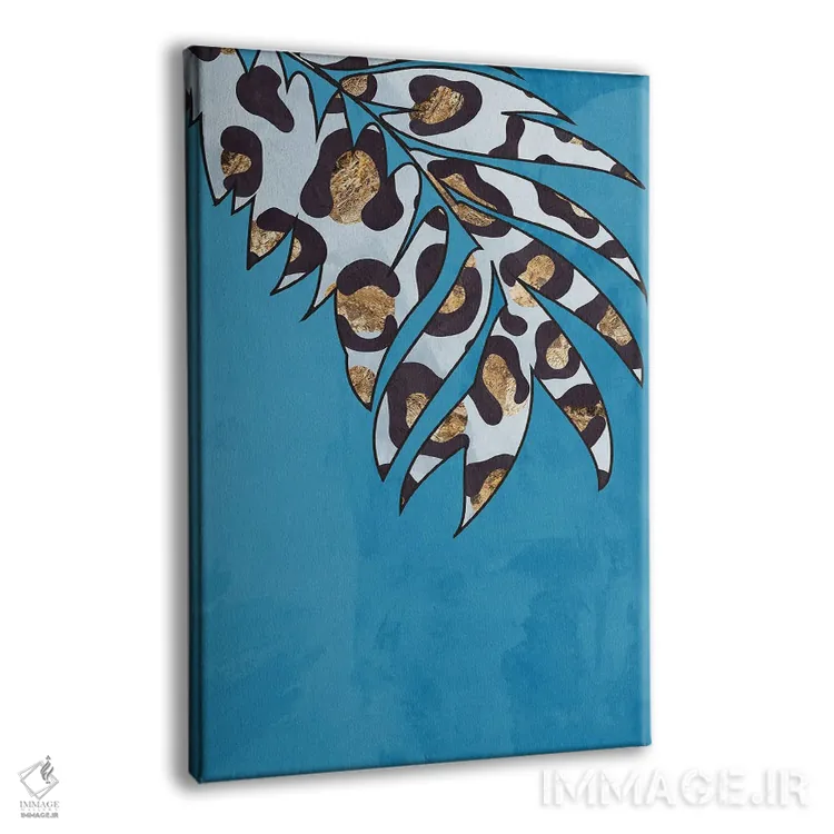 تابلو مینیمال برگ با نقش پلنگی آبی اثر سارا مانوفسکی - نمای پرسپکتیو محصول