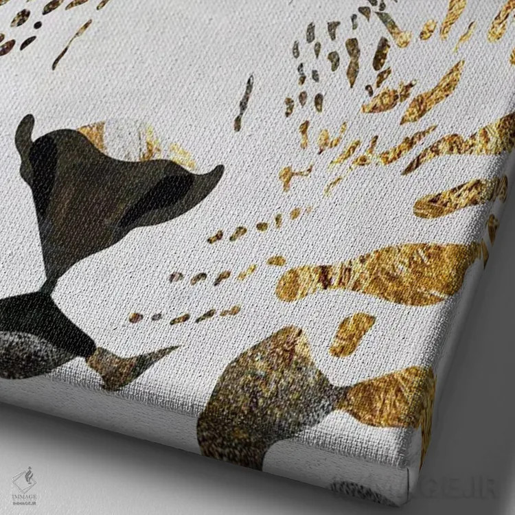 تابلو دکوراتیو پلنگ سفید و طلایی اثر سارا مانوفسکی - نمای نزدیک بافت بوم