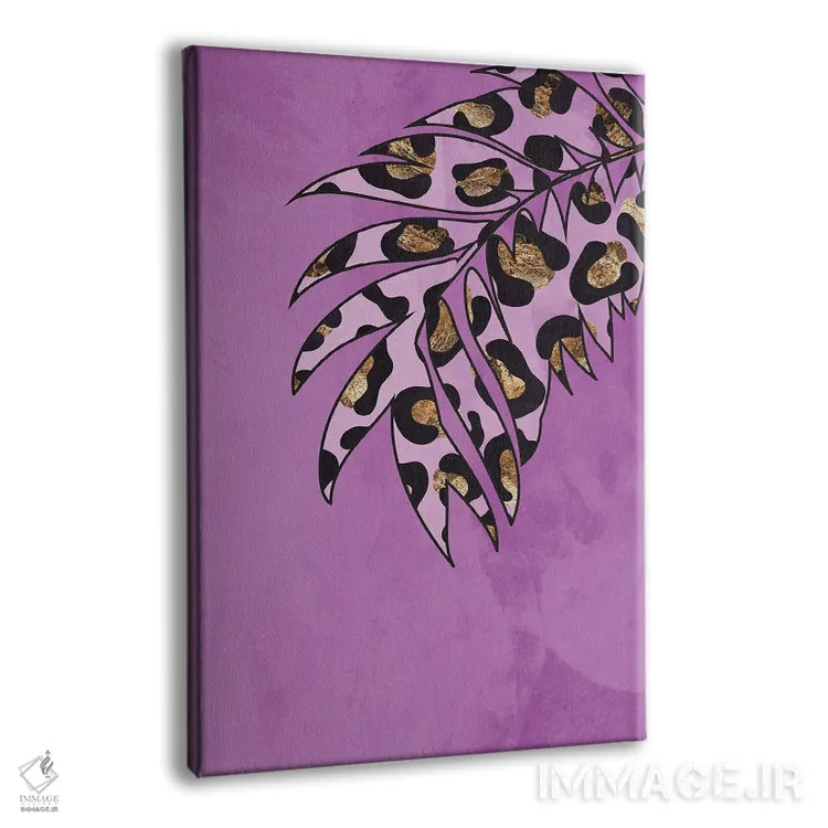 تابلو مینیمال برگ با نقش پلنگی صورتی اثر سارا مانوفسکی - نمای پرسپکتیو محصول