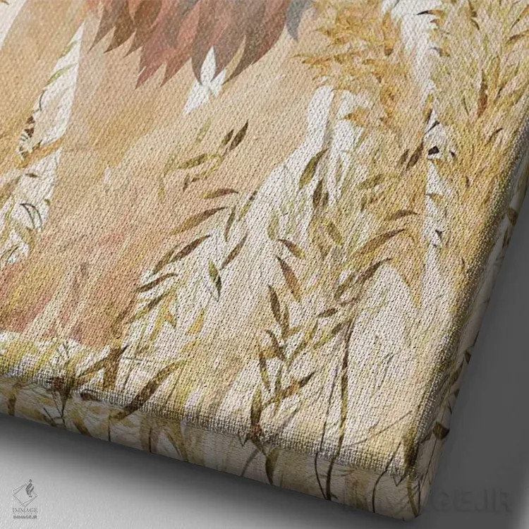 تابلو دکوراتیو شیر طلایی در علفزار اثر سارا مانوفسکی - نمای نزدیک بافت بوم