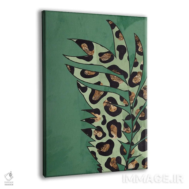 تابلو مینیمال برگ با نقش پلنگی سبز اثر سارا مانوفسکی - نمای پرسپکتیو محصول