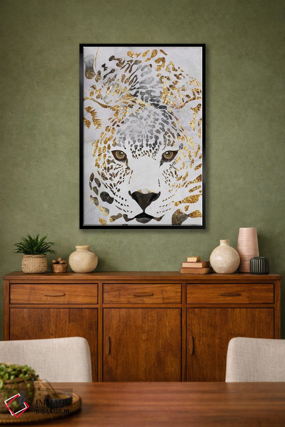 تابلو دکوراتیو پلنگ سفید و طلایی اثر سارا مانوفسکی - D2B