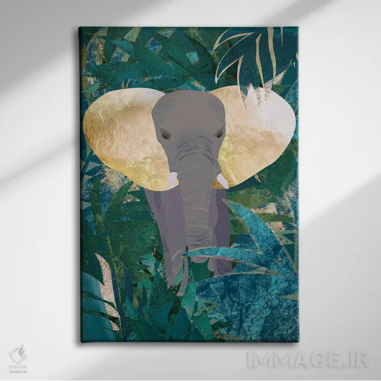 تابلو دکوراتیو فیل در جنگل اثر سارا مانوفسکی - نمای روبهرو روی دیوار