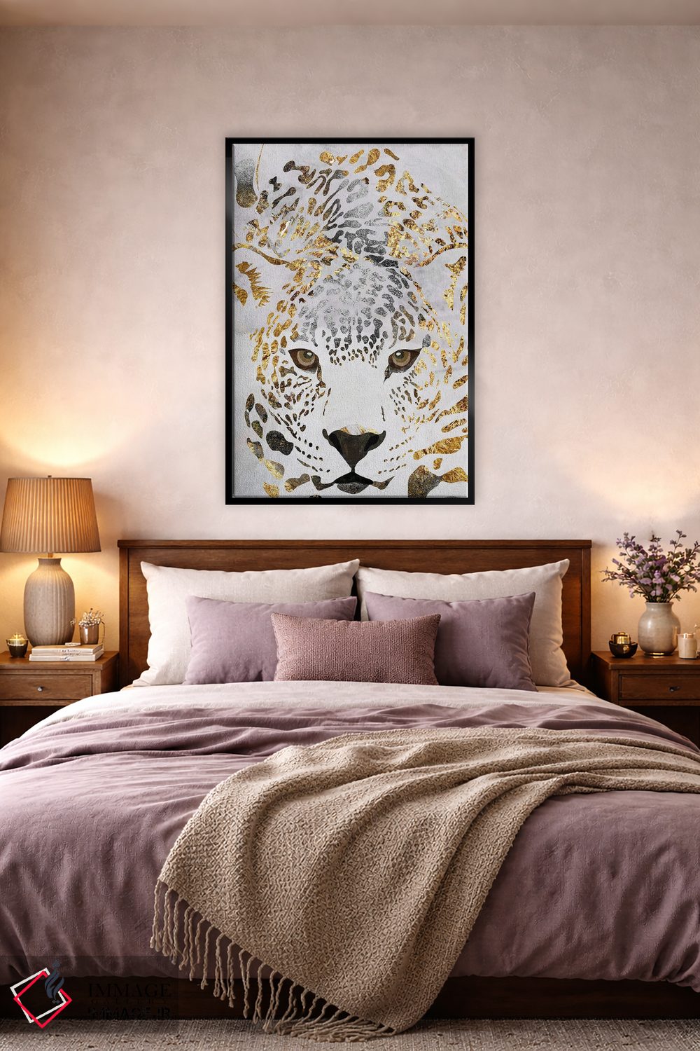 تابلو دکوراتیو پلنگ سفید و طلایی اثر سارا مانوفسکی - D5B