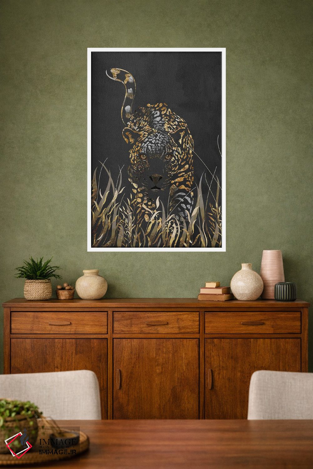 تابلو دکوراتیو پلنگ سیاه و طلایی اثر سارا مانوفسکی - D1W