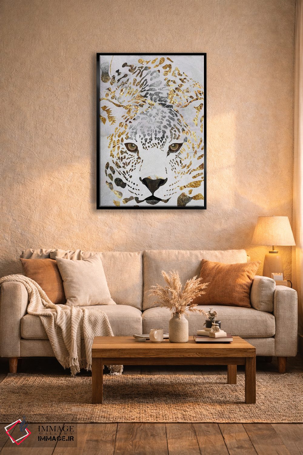 تابلو دکوراتیو پلنگ سفید و طلایی اثر سارا مانوفسکی - D6B