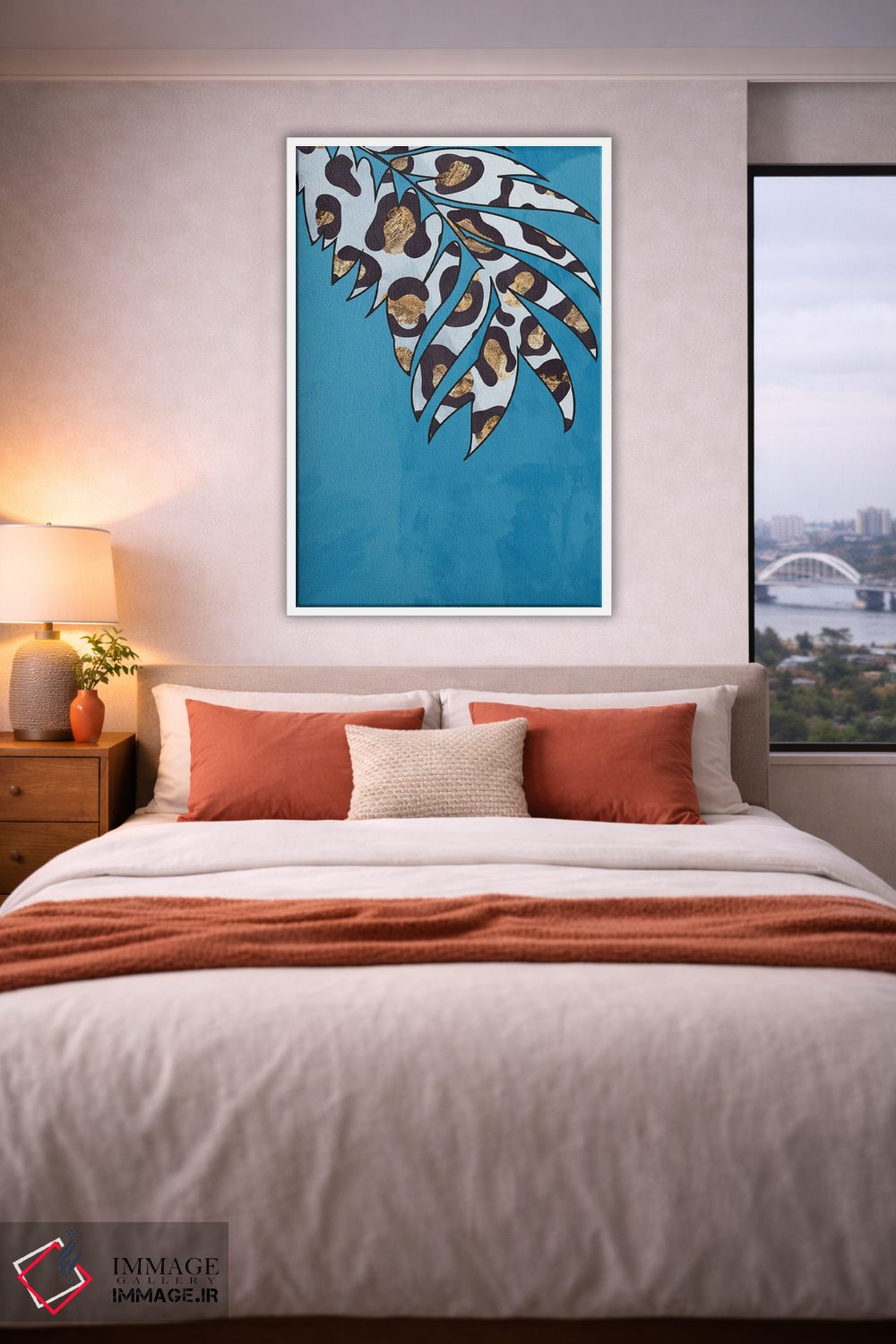 تابلو مینیمال برگ با نقش پلنگی آبی اثر سارا مانوفسکی - D4W