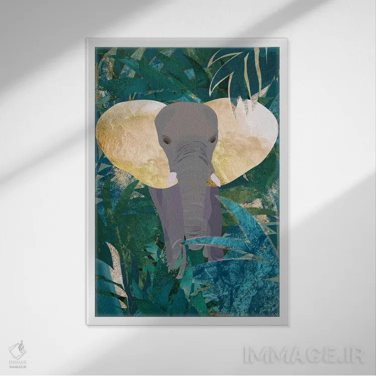 تابلو دکوراتیو فیل در جنگل اثر سارا مانوفسکی - نمای قابدار سفید