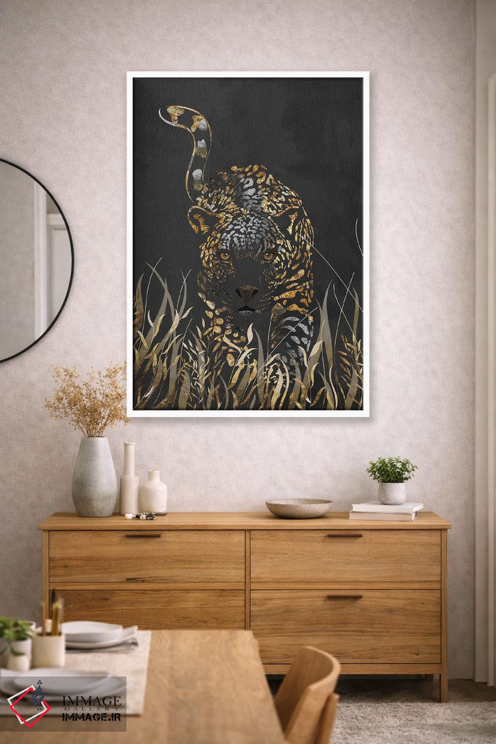 تابلو دکوراتیو پلنگ سیاه و طلایی اثر سارا مانوفسکی - D3W
