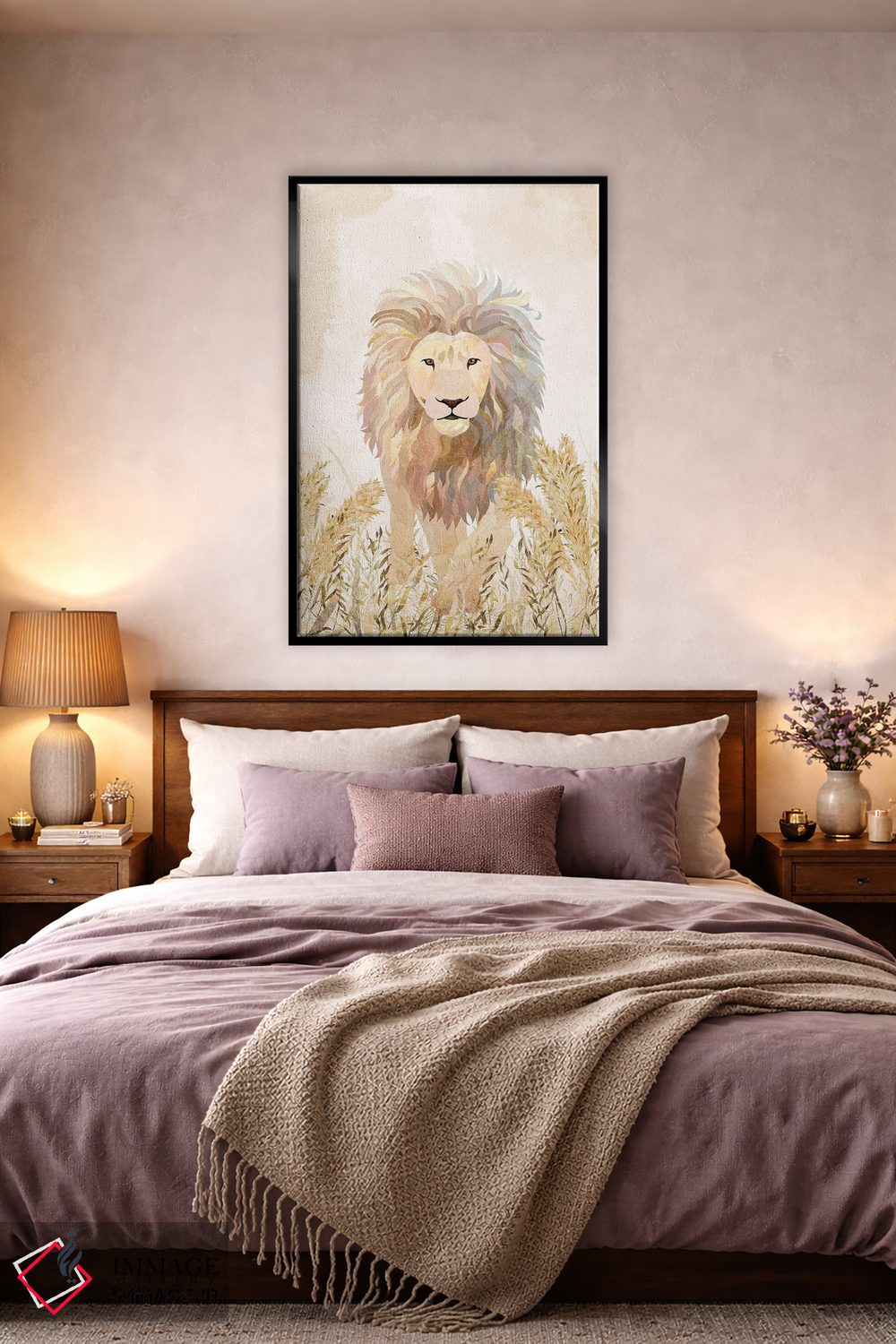 تابلو دکوراتیو شیر طلایی در علفزار اثر سارا مانوفسکی - D4B