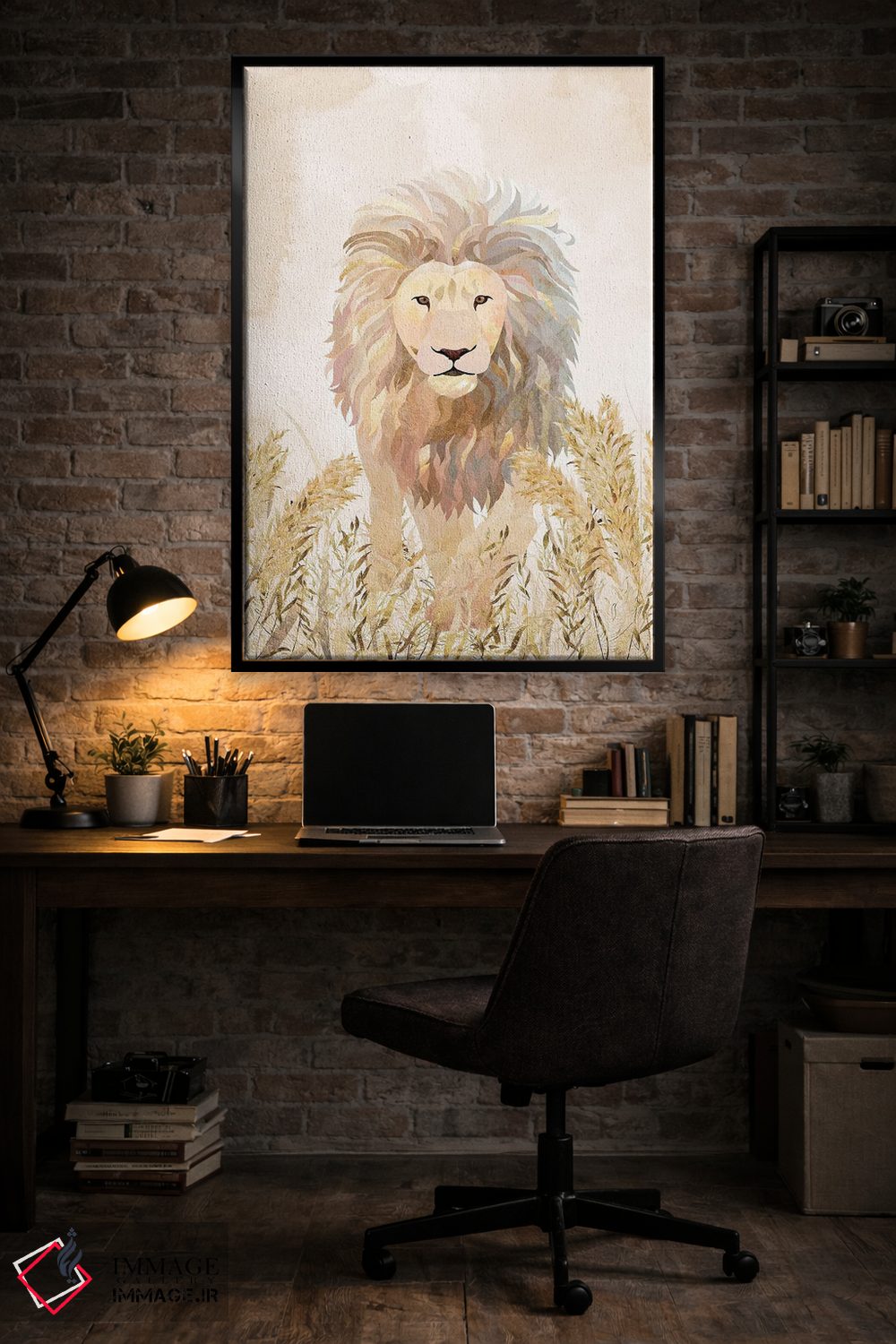 تابلو دکوراتیو شیر طلایی در علفزار اثر سارا مانوفسکی - D5B