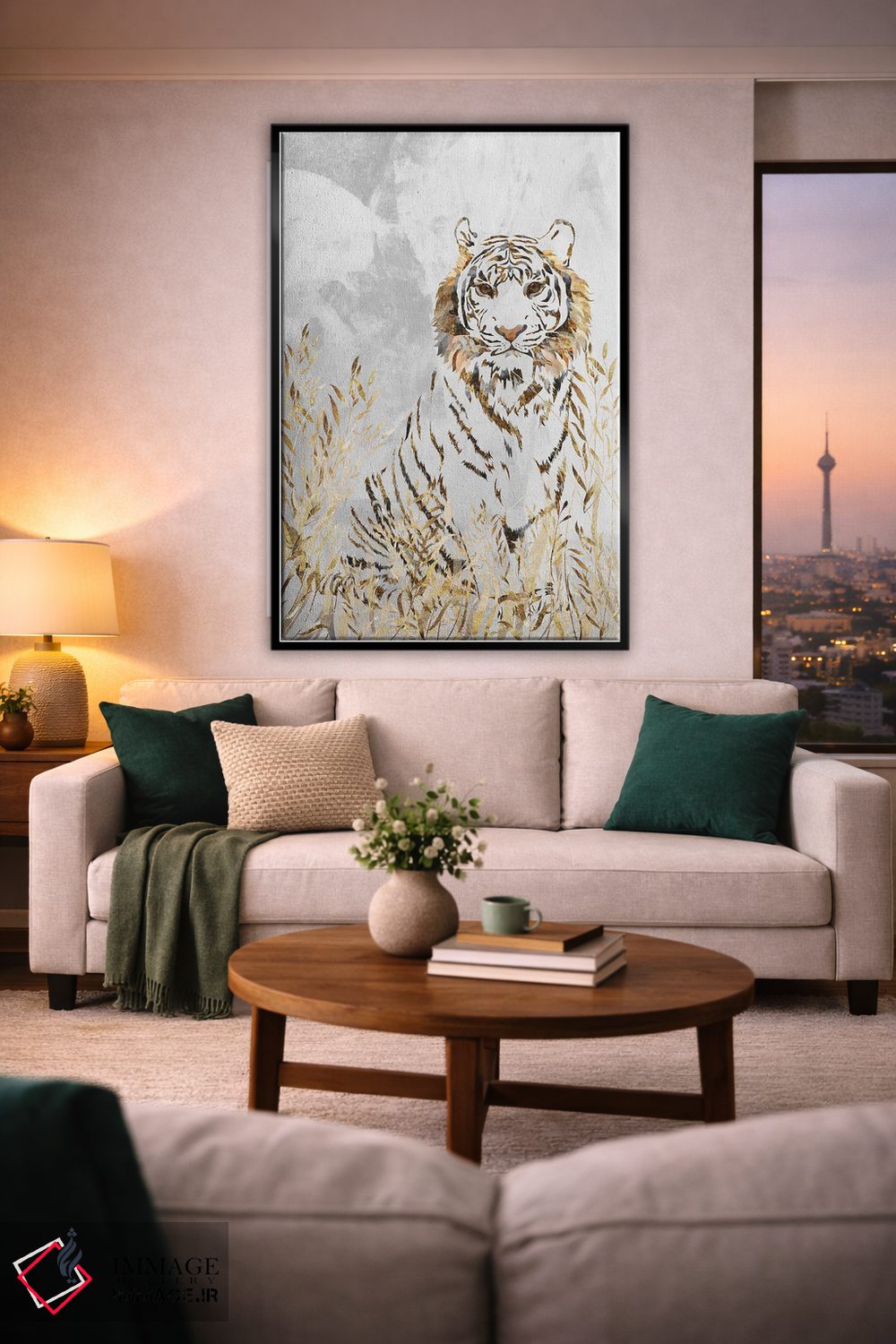 تابلو دکوراتیو ببر سفید و طلایی اثر سارا مانوفسکی - D2B