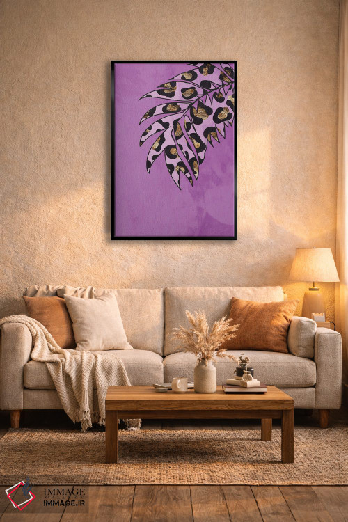 تابلو مینیمال برگ با نقش پلنگی صورتی اثر سارا مانوفسکی - D4B