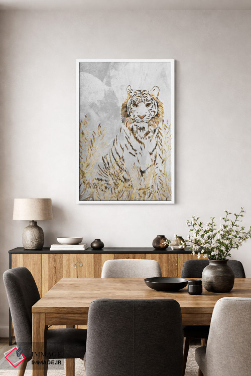 تابلو دکوراتیو ببر سفید و طلایی اثر سارا مانوفسکی - D4W