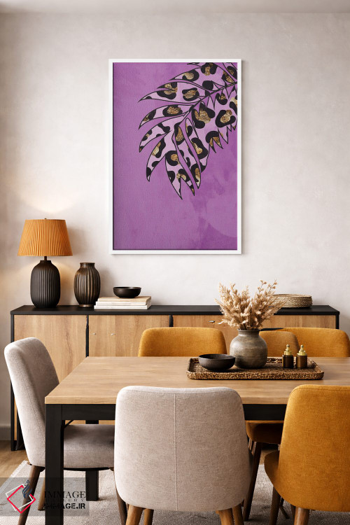تابلو مینیمال برگ با نقش پلنگی صورتی اثر سارا مانوفسکی - D5W