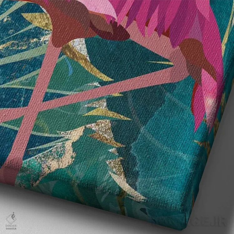 تابلو مینیمال فلامینگو در جنگل اثر سارا مانوفسکی - نمای نزدیک بافت بوم