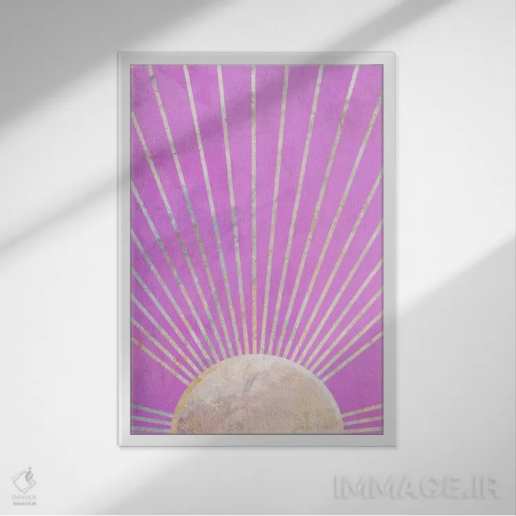 تابلو مینیمال طلوع آفتاب صورتی باربی اثر سارا مانوفسکی - نمای قابدار سفید