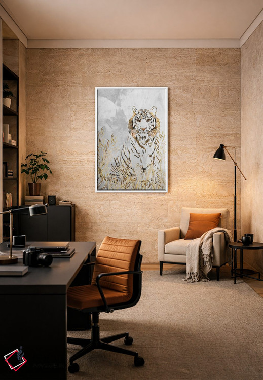 تابلو دکوراتیو ببر سفید و طلایی اثر سارا مانوفسکی - D6W