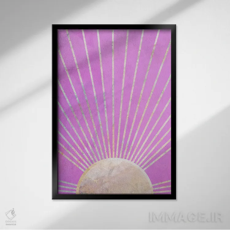تابلو مینیمال طلوع آفتاب صورتی باربی اثر سارا مانوفسکی - نمای قابدار مشکی