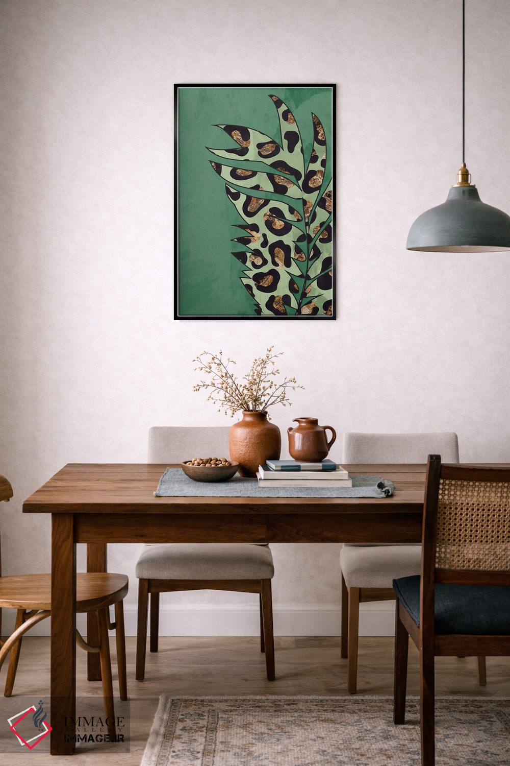 تابلو مینیمال برگ با نقش پلنگی سبز اثر سارا مانوفسکی - D6B