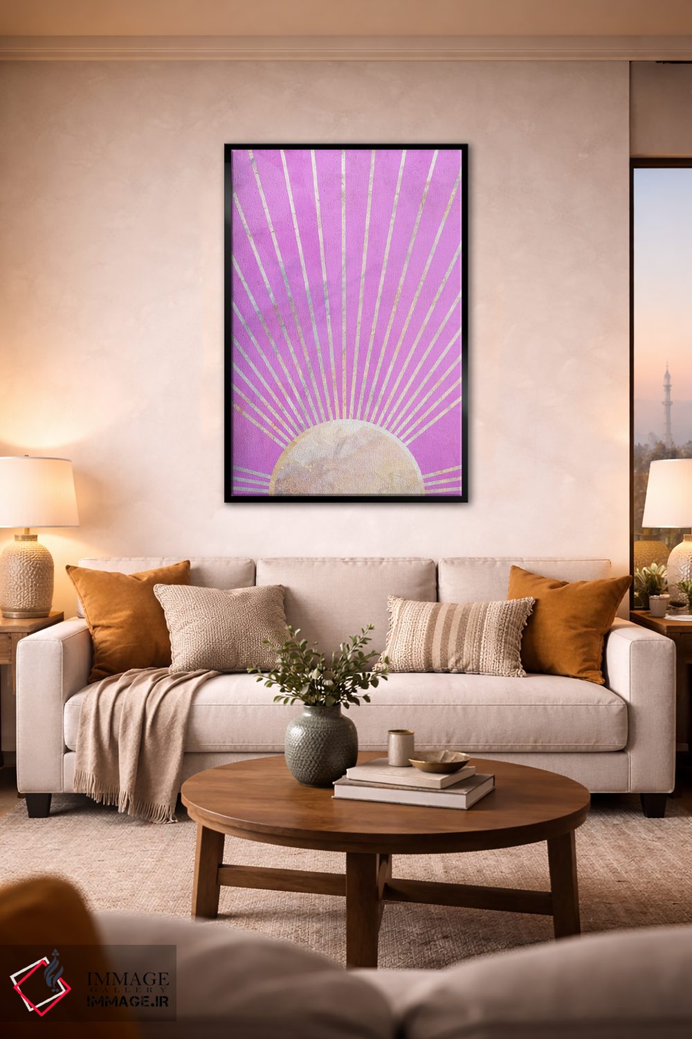 تابلو مینیمال طلوع آفتاب صورتی باربی اثر سارا مانوفسکی - D2B