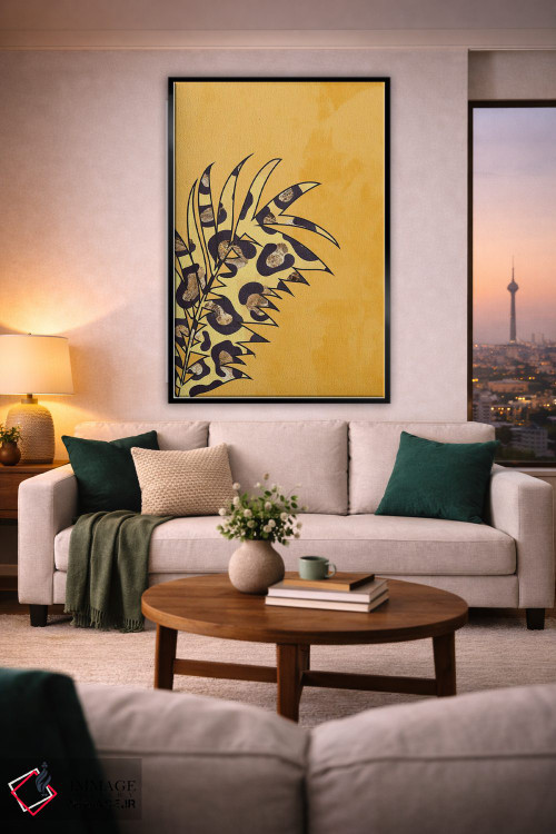 تابلو مینیمال برگ با نقش پلنگی زرد اثر سارا مانوفسکی - D2B