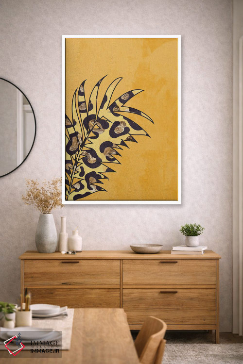 تابلو مینیمال برگ با نقش پلنگی زرد اثر سارا مانوفسکی - D1W