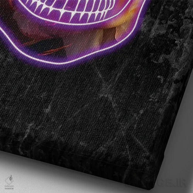 تابلو دکوراتیو جمجمه نئونی هالووین اثر سارا مانوفسکی - نمای نزدیک بافت بوم